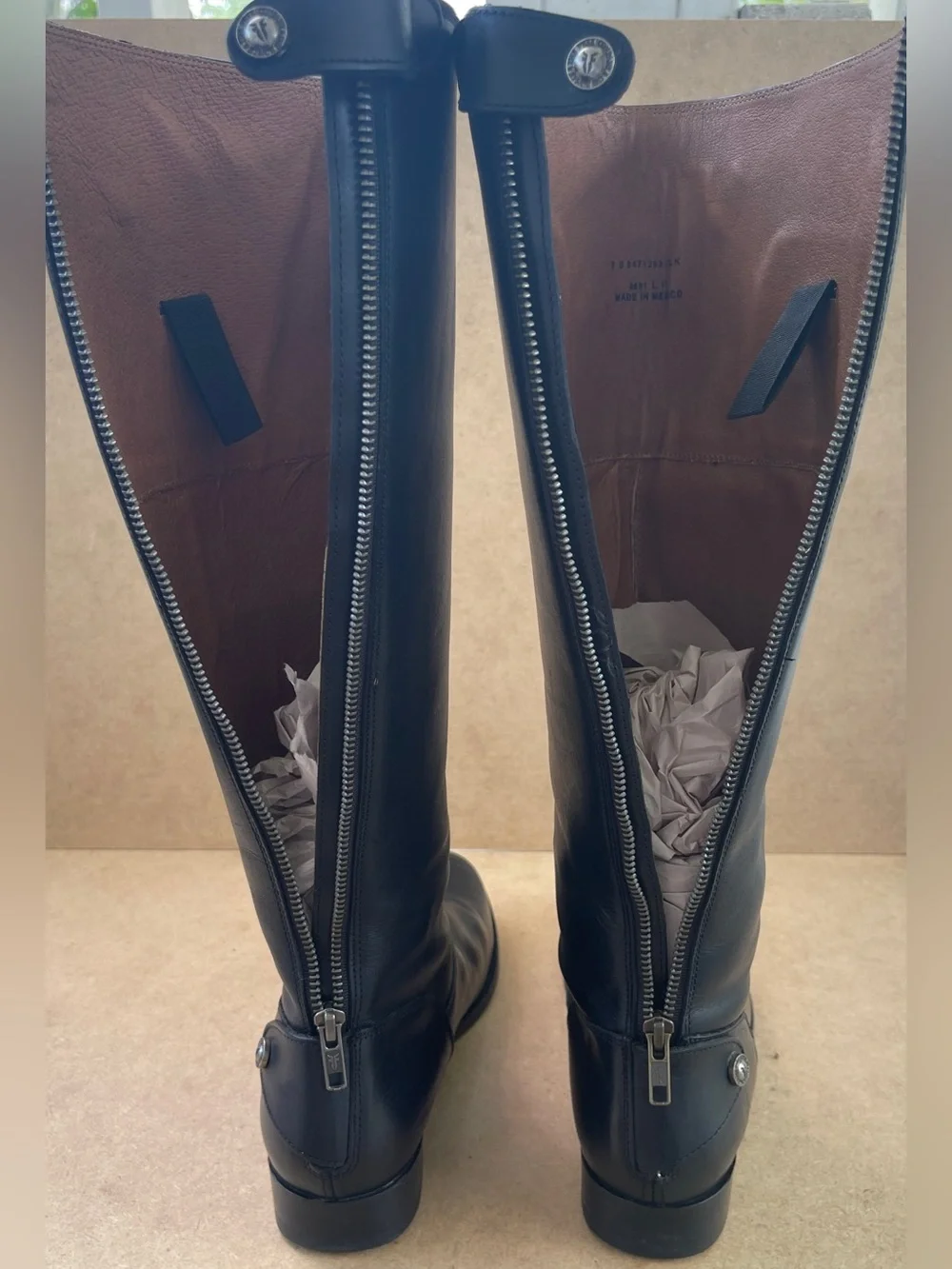 Frye Melissa Button Back Zip Black Leather Riding Boots Womens 8 B 4001